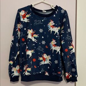 SHEIN Navy Blue Unicorn and Santa Sweatshirt